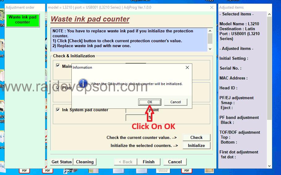 ink pad epson reset tool l3210 l3250